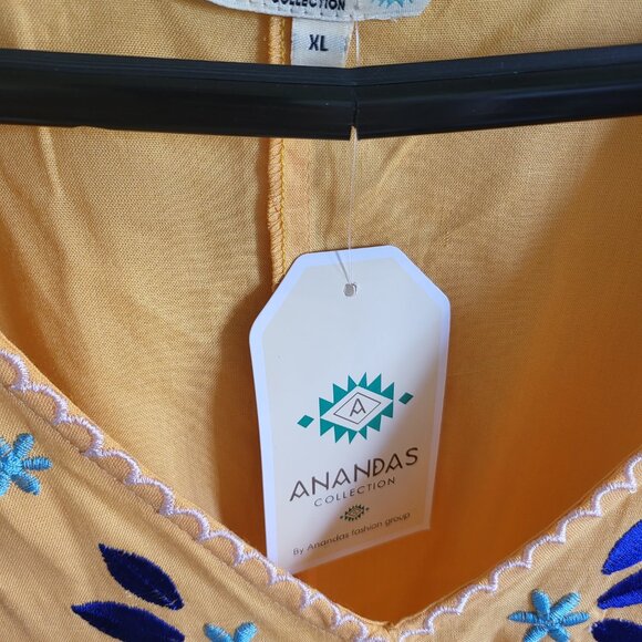 Anandas Collection Boho Floral Tassled Yellow Tank Dress Embroidered Womens XL - Picture 7 of 9